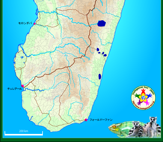 エリマキキツネザルの生息地域地図下